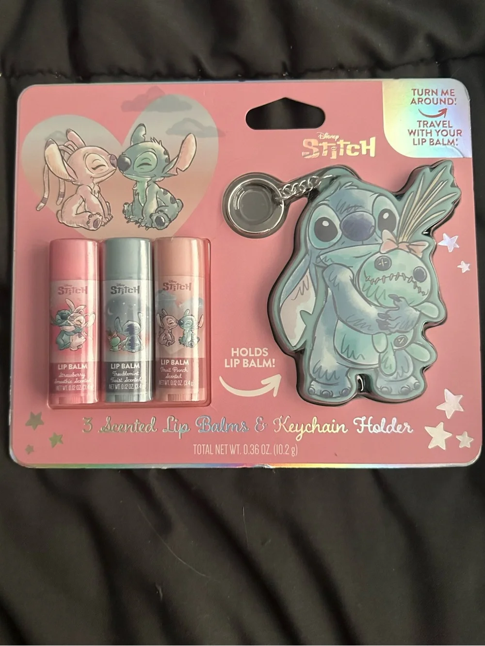Disney Stitch Pink & Blue Kids Gift Set with Headband, Lip Balms, & Bath Bomb